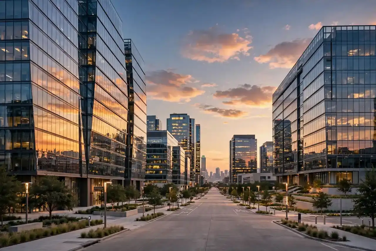 Varant Inc Coppell office district at dusk